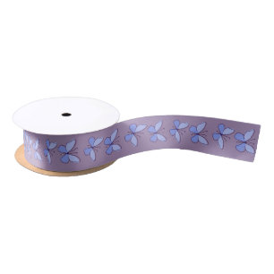 Chic Blue Butterflies in Doodle Style Violet Satin Ribbon