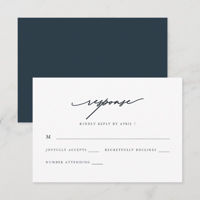 Chic Blue Calligraphy Wedding Rsvp  Card (Front/Back)