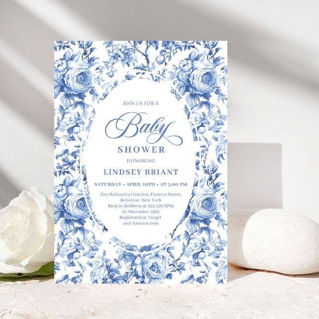 Chic Blue Chinoiserie Toile Baby Shower Invitation (Chic Blue Chinoiserie Toile Baby Shower Invitation)