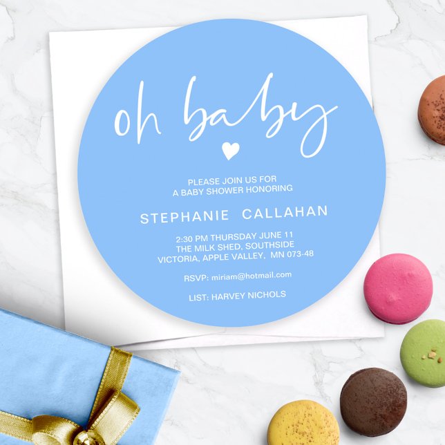 Chic Blue Circular Oh Baby Shower Invitation (Creator Uploaded)