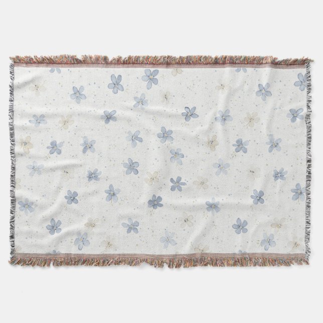 Chic Blue Cream Flowers   Throw Blanket (Front)