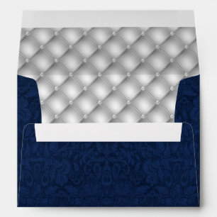 Chic Blue Damask and Silver Tufted Lining Envelope
