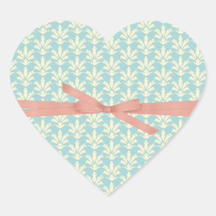Chic Blue Damask with Pink Bow Heart Sticker