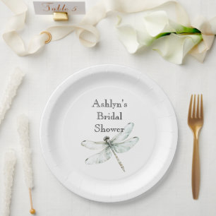 Chic Blue Dragonflies Bridal Shower Paper Plate
