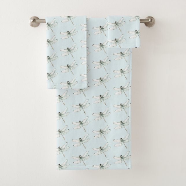 Chic Blue Dragonflies Dream Bath Towel Set (Insitu)