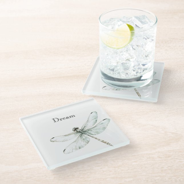 Chic Blue Dragonflies Dream Glass Coaster (Angled)