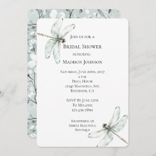 Chic Blue Dragonflies Floral Bridal Shower Invitation