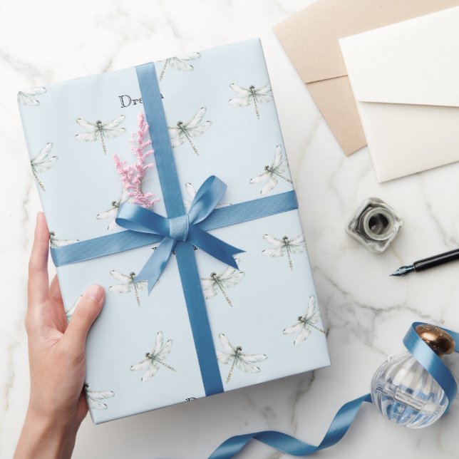 Chic Blue Dragonfly Dream Wrapping Paper (Gifting)