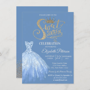 Chic Blue Dress,Diamonds Sweet 16   Invitation