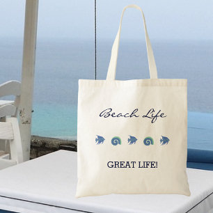 Chic Blue Fish and Shells Beach Life Tote Bag