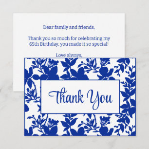 Chic Blue Floral 65th Birthday Party Thank You Card