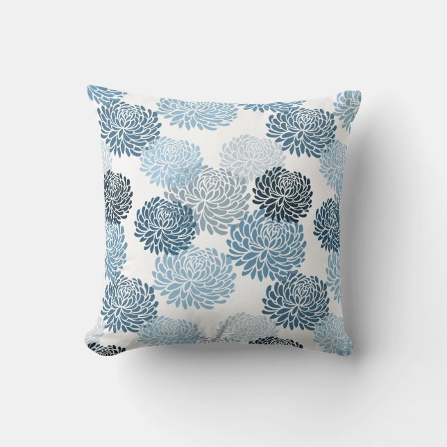 Chic Blue Floral Cushion (Front)