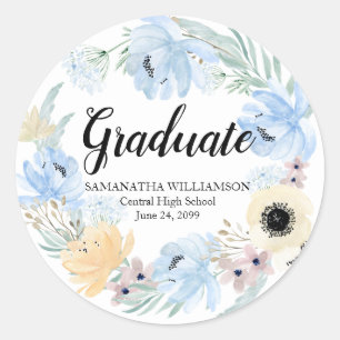 Chic Blue Floral Graduation Envelope Seal