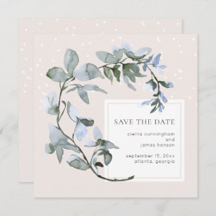 Chic Blue Floral Greenery Wedding Save the Date