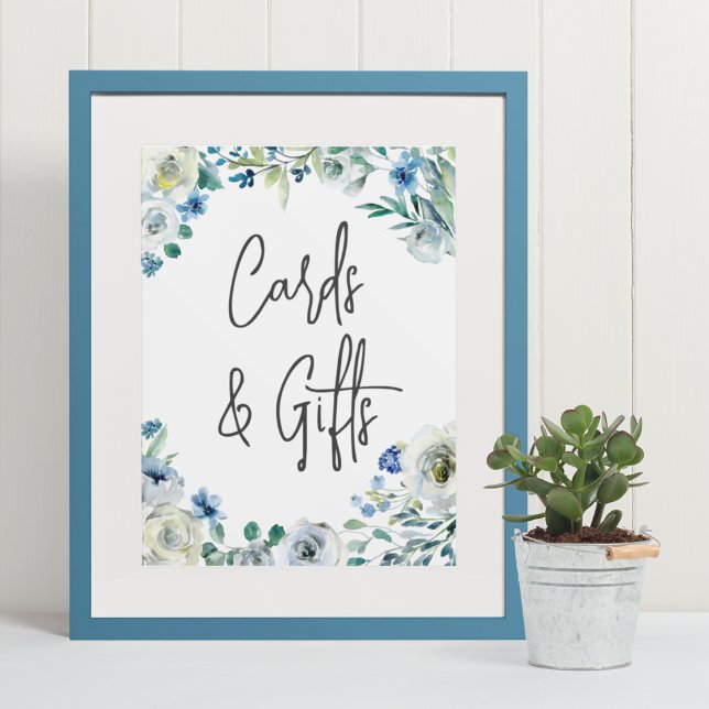 Chic Blue Floral Handwritten Script Cards & Gifts Poster (Creator Uploaded)
