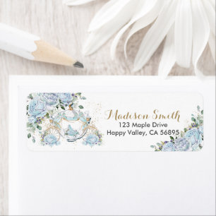 Chic Blue Floral Princess Carriage Return Address Label