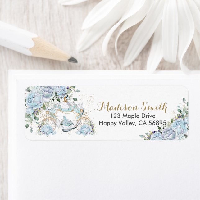 Chic Blue Floral Princess Carriage Return Address Label (Insitu)