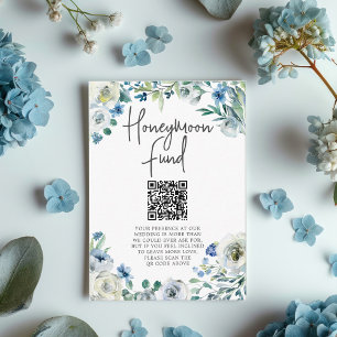 Chic Blue Floral Spring Wedding Honeymoon Fund Enclosure Card