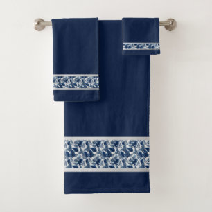 Chic Blue Floral Towel Set 
