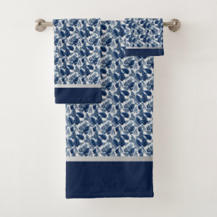 Chic Blue Floral Towel Set 