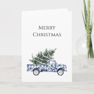Chic Blue Floral Truck Christmas Tree Card