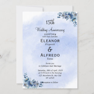 Chic Blue Floral Wedding Anniversary Invitations