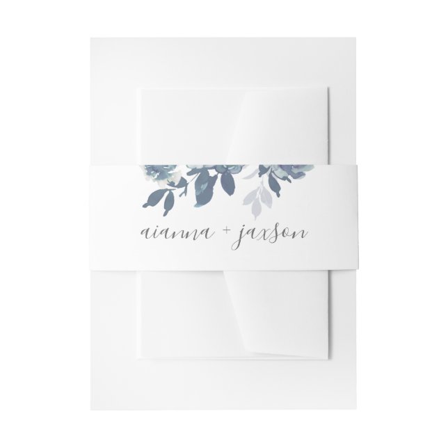 Chic Blue Floral Wedding Invitation Belly Band (Front Example)