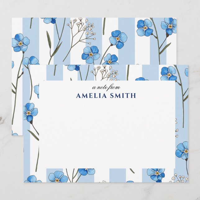  chic Blue Floral Wildflower Note Card (Front/Back)