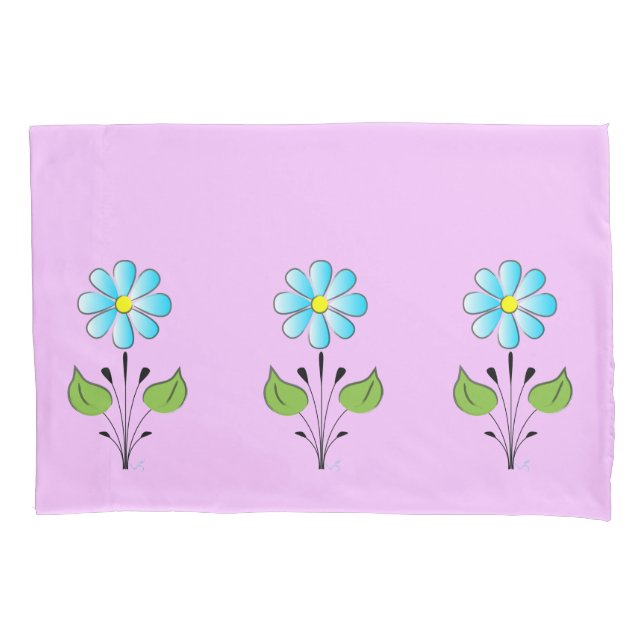 Chic Blue Flower Pattern Lilac Yellow Cute Pillowcase (Front)