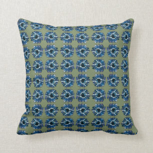 Chic Blue Flowers Pattern with Olive Green  Cushion