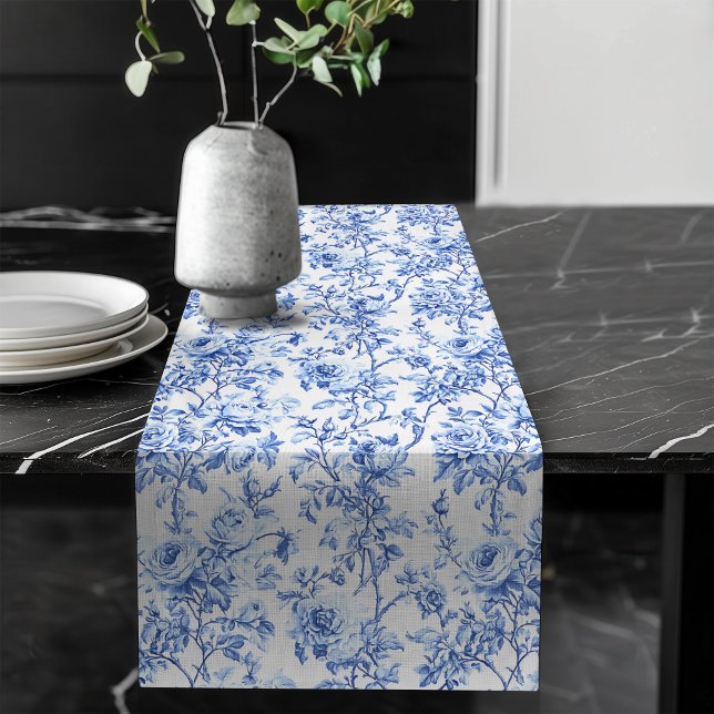 Chic Blue French Toile Roses Floral Table Runner (Chic Blue French Toile Roses Floral Table Runner)