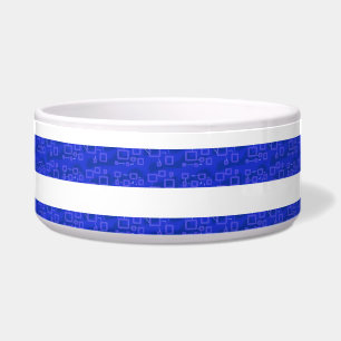 Chic Blue Geometric Stripes Ceramic Pet Bowl