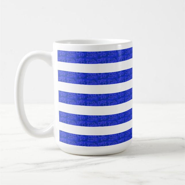 Chic Blue Geometric Stripes  Coffee Mug (Left)