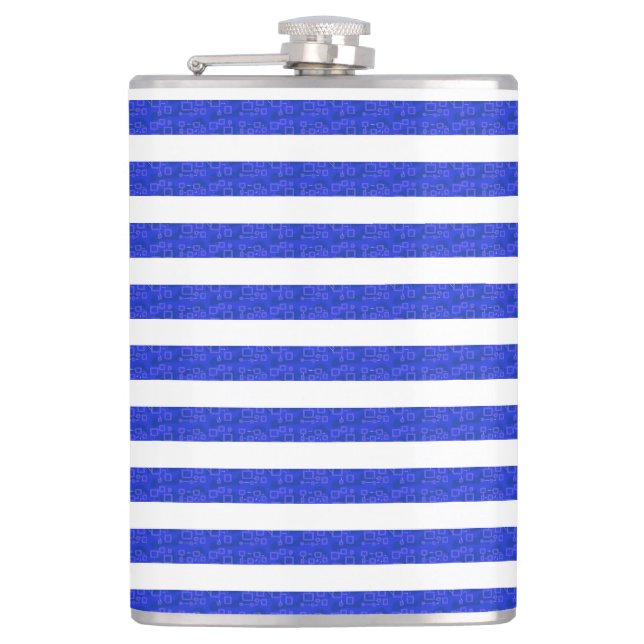 Chic Blue Geometric Stripes  Hip Flask (Front)