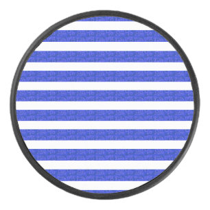 Chic Blue Geometric Stripes Hockey Puck