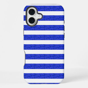 Chic Blue Geometric Stripes  iPhone 16 Plus Case