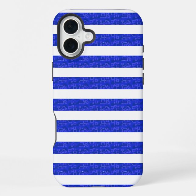 Chic Blue Geometric Stripes  iPhone Case (Back)
