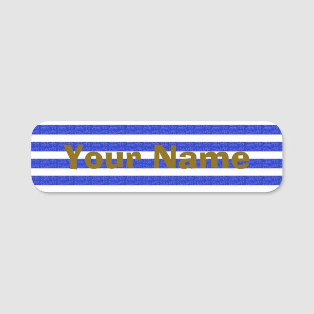 Chic Blue Geometric Stripes  Name Tag (Front)