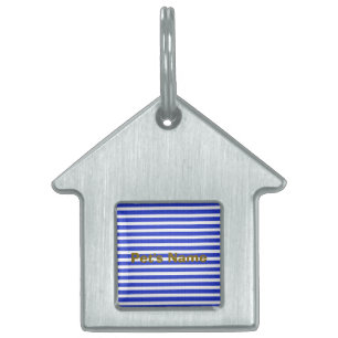 Chic Blue Geometric Stripes Pet ID Tag