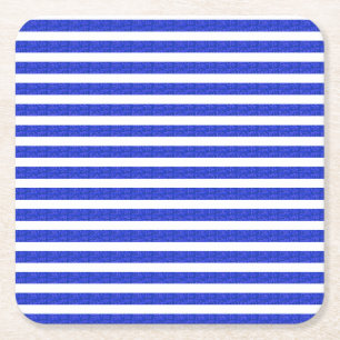 Chic Blue Geometric Stripes Square Paper Coaster