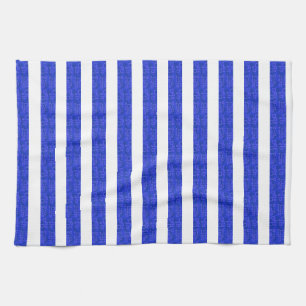 Chic Blue Geometric Stripes Tea Towel