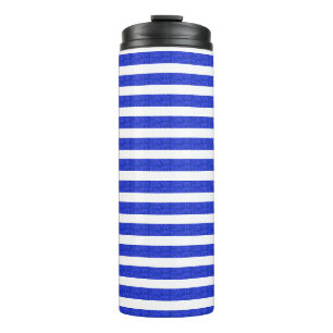 Chic Blue Geometric Stripes Thermal Tumbler