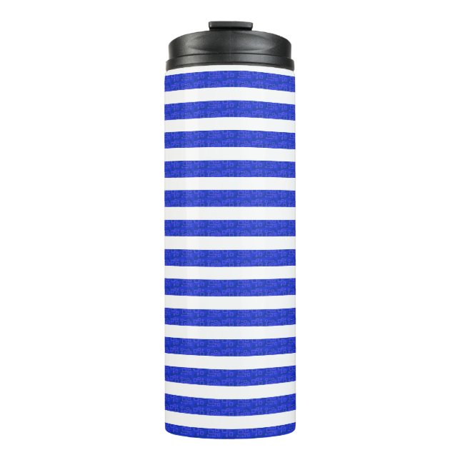 Chic Blue Geometric Stripes Thermal Tumbler (Front)