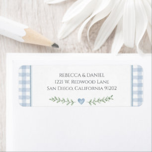 Chic Blue Gingham Heart Baby Shower Return Address Label