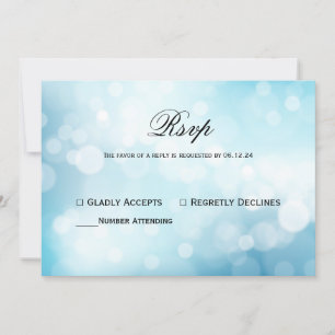 Chic Blue glitter  Bokeh Light Wedding Rsvp Invitation