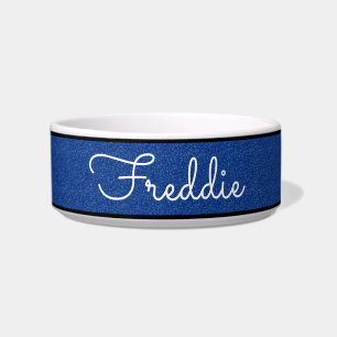 Chic Blue Glitter Customised Cat Bowl