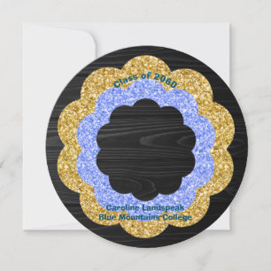 Chic Blue Gold Floral Photo Graduation Party Invitation