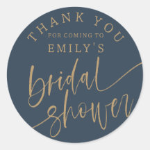 Chic Blue & Gold Script Bridal Shower Favour