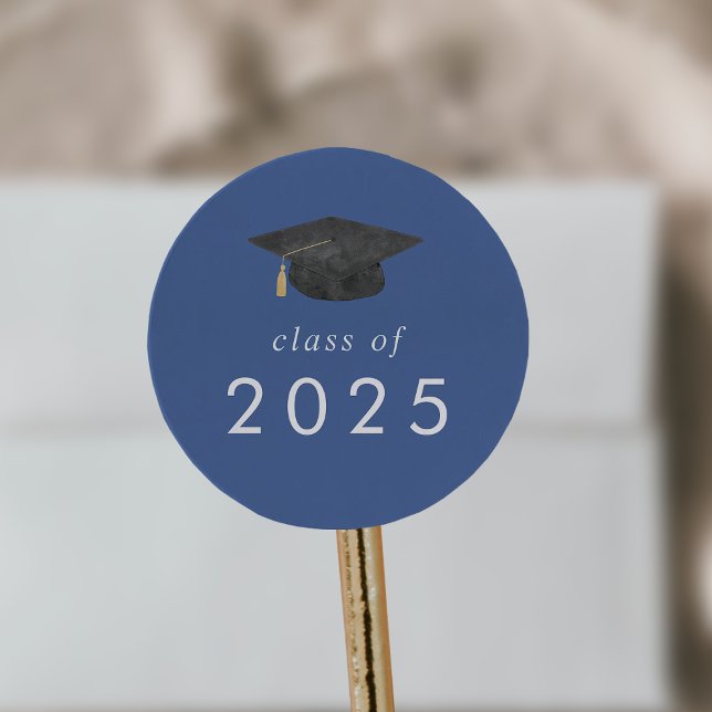 Chic Blue Grad Cap Class of 2025 Graduation Classic Round Sticker (Chic Blue Grad Cap Class of 2025 Graduation Classic Round Sticker)