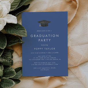 Chic Blue Grad Cap Graduation Party Invitation
